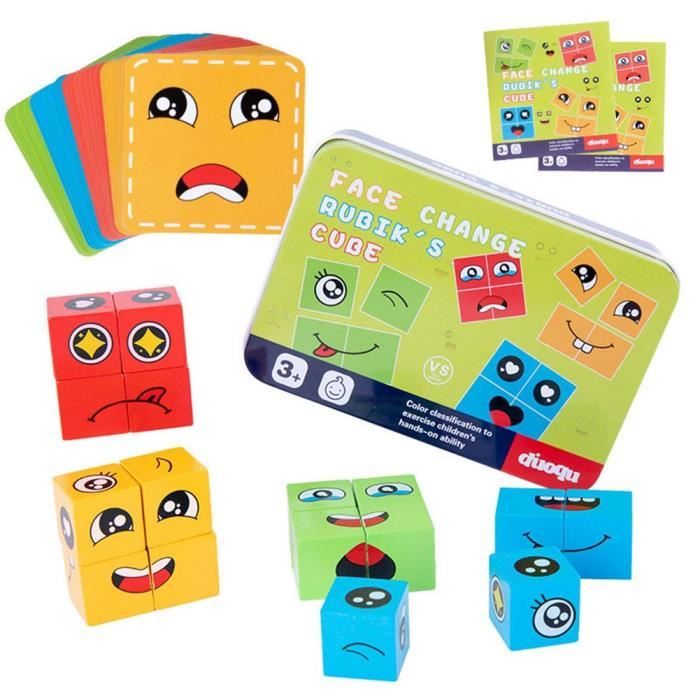 Cube de changement de visage - Expressions en bois - Puzzle de construction  - Jouets éducatifs logiques pour enfants de 3 ans et plus - Jouets  d'interaction parent-enfant ami : : Jeux et Jouets