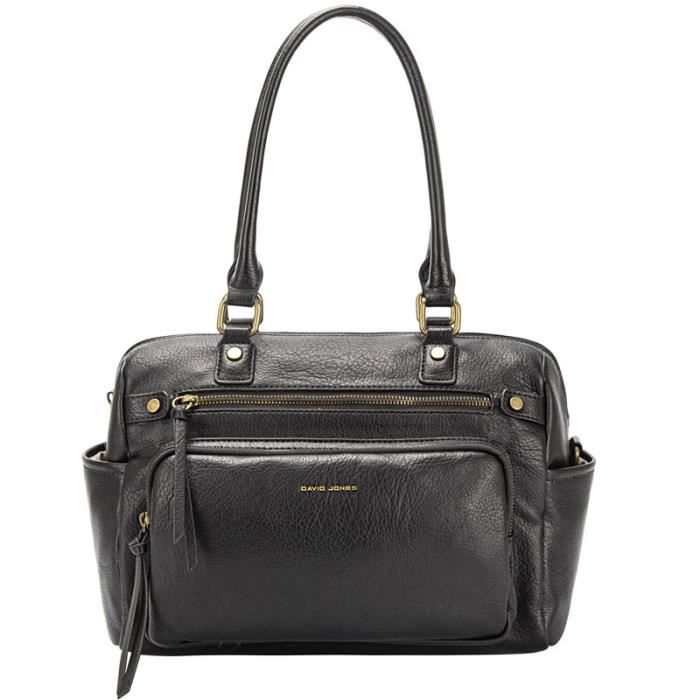 David Jones Paris - Sac porté épaule - Sac à main Similicuir Femme - Plusieurs Poches Léger Grande Capacité - Couleur Black