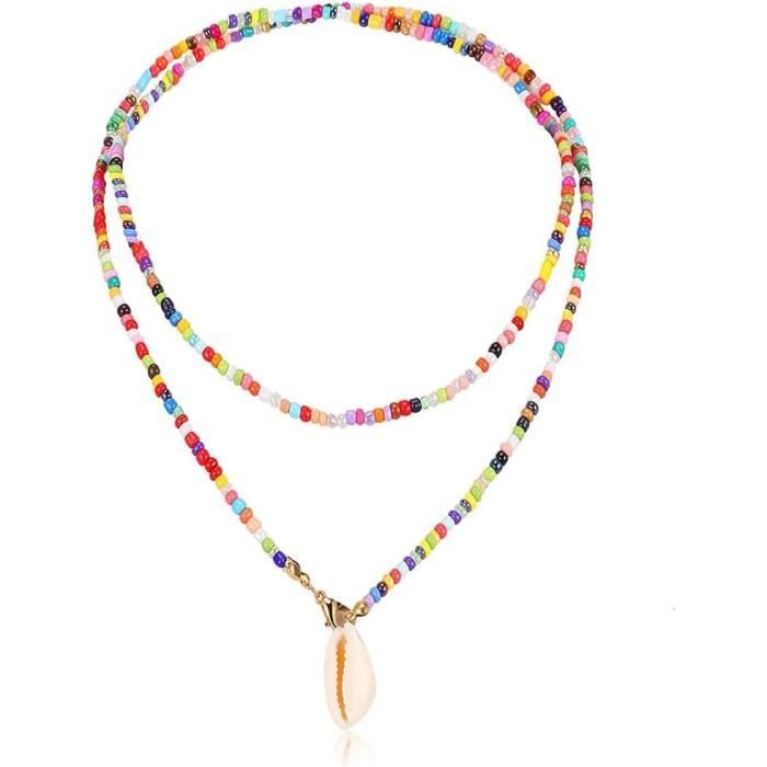 Collier & Pendentif En Argent Massif Avec Perles Colorées - Longueur 40,5 Cm - Occasion