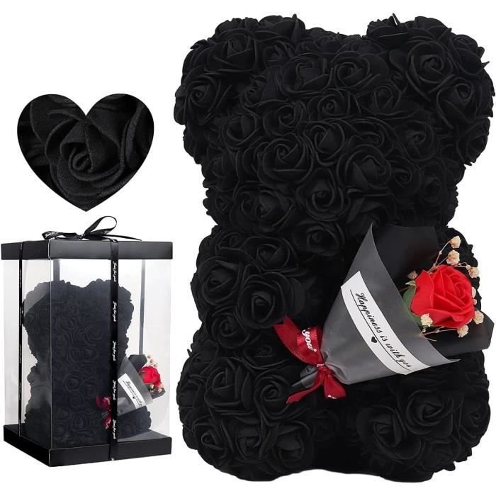 Ours En Roses LED Rose - Ours à Fleurs Avec Boîte Cadeau, Ballon Et Carte, Parfait Saint-Valentin Et Fête Des Mères (25x18cm)