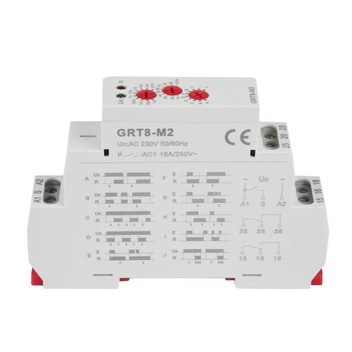 Relais Temporisé Multifonction Agatige GRT8-M1 - 10 Fonctions Montage Rail DIN AC 220V