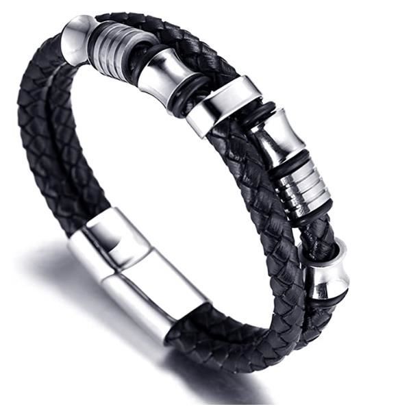 Bracelet - HALUKAKAH - Tressé - Cuir Véritable - Fermoir Magnétique - Titane