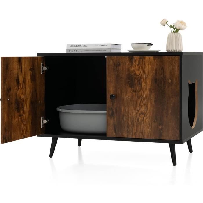 Comparer les prix de GOPLUS Maison de Toilette pour Chat, Armoire pour Chat avec Armoire à Double Porte, Compartiments pour Chat,80x50x57CM