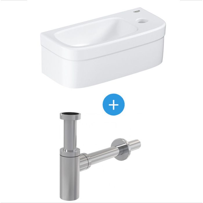 Grohe Ensemble Euro Ceramic Lave-mains 370 x 180 mm + Siphon Alca en métal Chromé (39327000-SET)