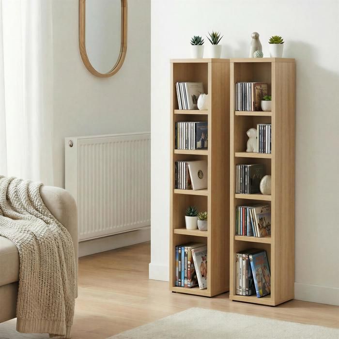 Etagères modulables MUSIQUE pour CD et DVD lot de 2 meubles de rangement en colonne avec 10 compartiments en mélaminé