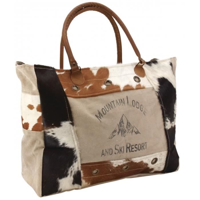 Sac à Main En Peau De Vache Et Coton Achat Vente Sac à Main En Peau De Vache Cdiscount