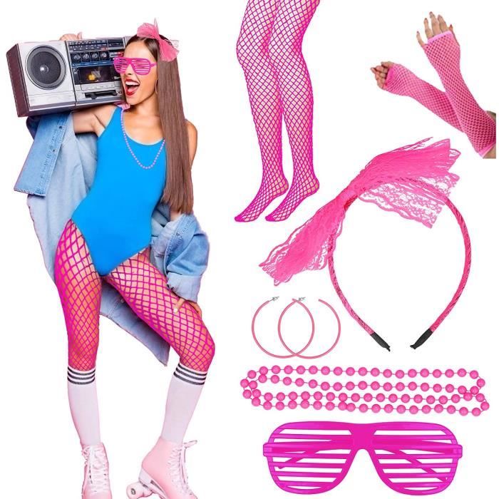 AHEZQILU Accessoire Annee 80 Femme 16 Pièces, Annee 90 Déguisement Année 90, Déguisement Année 80, Avec Sac Banane, Lunettes, Boucles, Bracelets Fluo Pour Soirée Disco, Carnaval et Bal Costumé