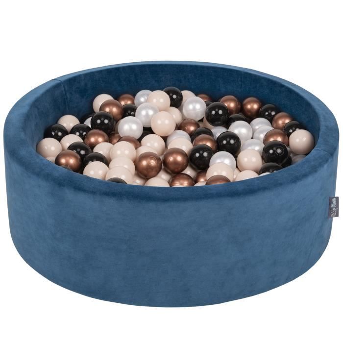 Piscine à Balles KiddyMoon Ronde 90x30 Cm – 200 Balles De 7 Cm Incluses, Gris/blanc/rose Poudré