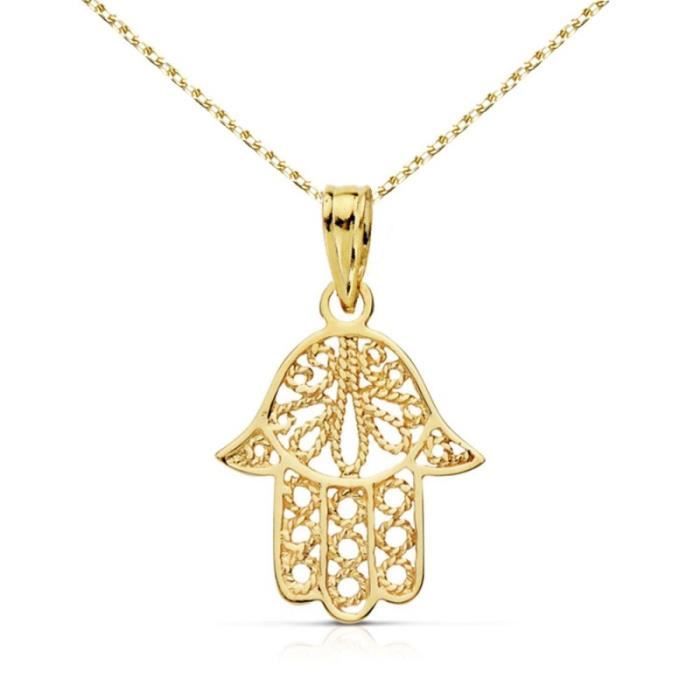 Pendentif - LATELIER DAZUR - Main de Fatma - Or 18 Carats - Chaîne Dorée Ajustable - 1.9cm x 1.5cm