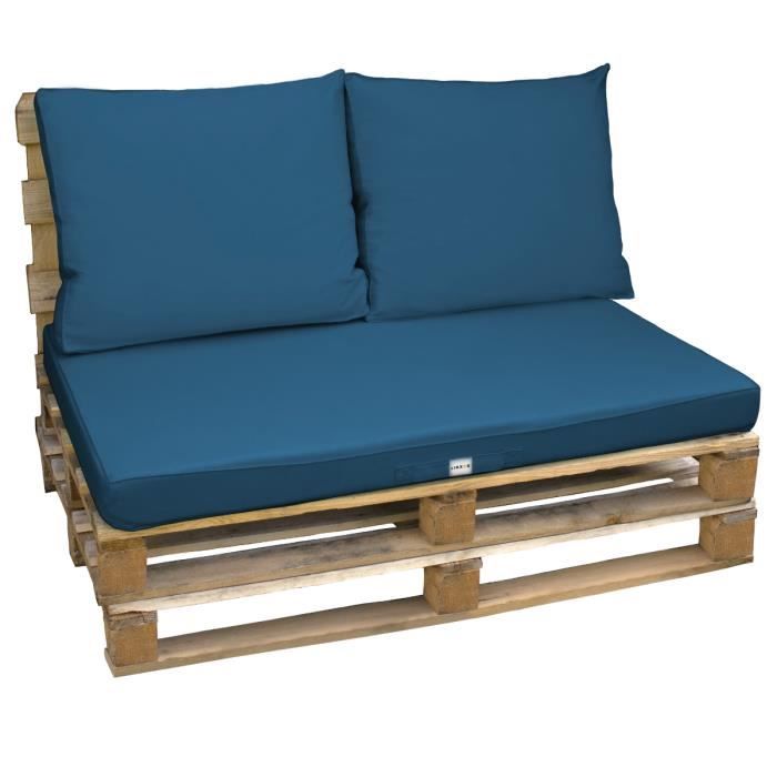 Kit de coussins et assise déhoussables pour palette - Linxor - Bleu Azur - Rectangulaire - Extérieur