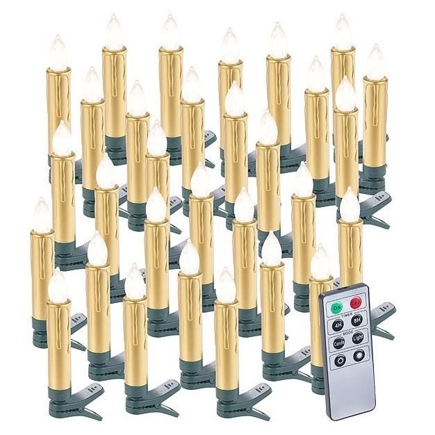 Bougies LED pour sapin de Noël LUNARTEC 30 bougies Coloris Or