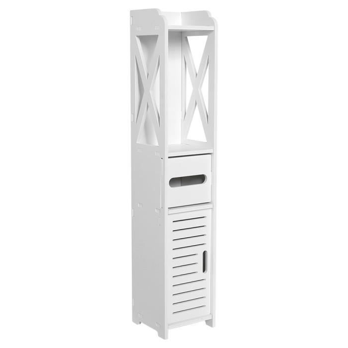 minifinker armoire de meubles salle de bain wc armoire étagère serviettes rangement-bea-blanc-panneau en plastique-bois-80x15.5x