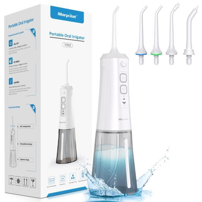 Hydropulseur Dentaire Portable TUREWELL 300ML - Jet Dentaire Professionnel Pour Un Nettoyage En Profondeur - Rechargeable