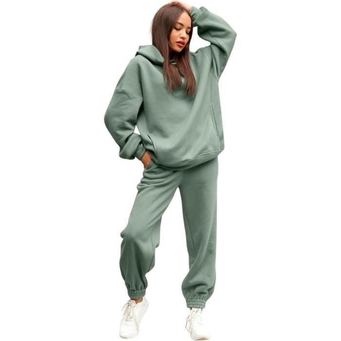 2 pièces/ensemble sweat à capuche pour femme hauts à capuche coton à  manches longues Sweat + Sweat pantalons longs femme automne hiver 2 pièces  tenues