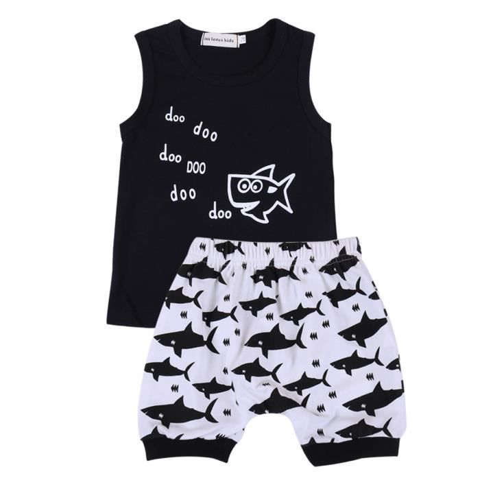 Ensmeble Bebe Garcon Pantalon Court Shorts Et Haut Sport Requin Moitif Chemise Top Maillot De Corps T Shirt Ete Enfant 6 Mois 4ans Noir Cdiscount Pret A Porter