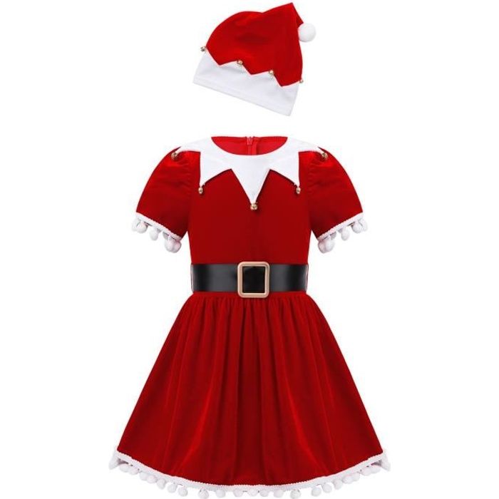 Robe de Noël Enfant Fille YIZYIF - Costume Lutin Rouge 1-14 Ans