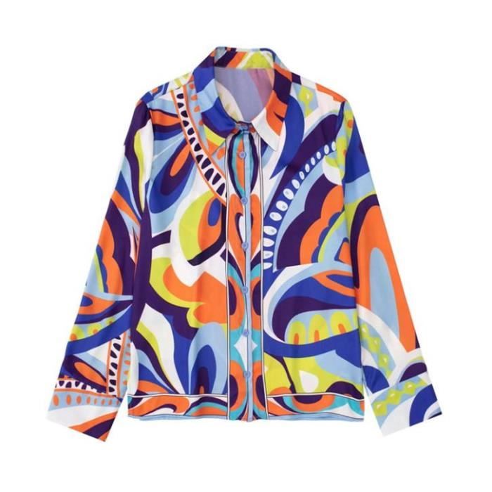 Ensemble deux pièces ample et long imprimé vintage pour femme, chemise boutonnée décontractée
