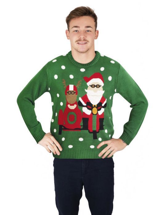 Pull vert Homme en p re No l Motard taille S x1 REF 48194 vert