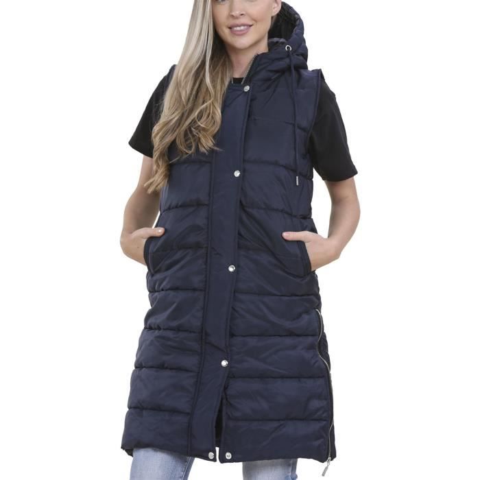 Gilet Femme Nadeer Long Matelassé Avec Capuche - Veste Sans Manches Hiver Chaud