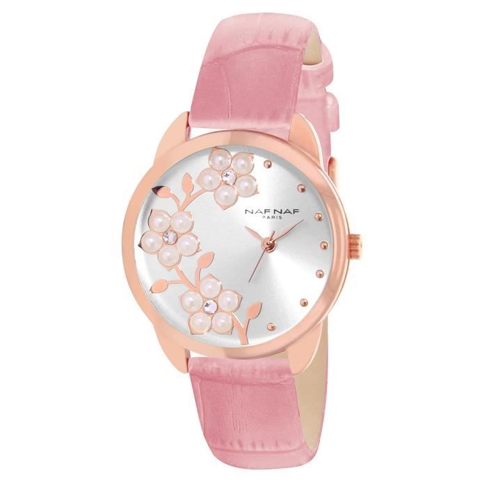 Montre NAF NAF Femme Quartz ROSE en Cuir | Cadran PERLE et boitier PERLE |  Couleur Boitier Rose | longueur du bracelet 22CM, montre , - Achat/vente  montre - Cdiscount