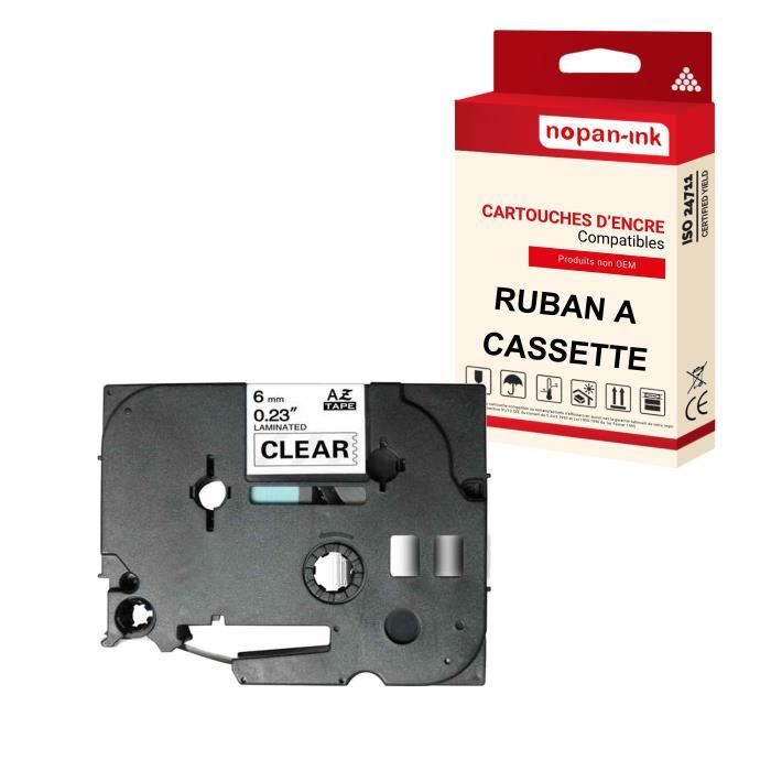 Ruban Cassette Brother P-touch TZe-111 6mm - Noir Sur Transparent - 8m - Neuf