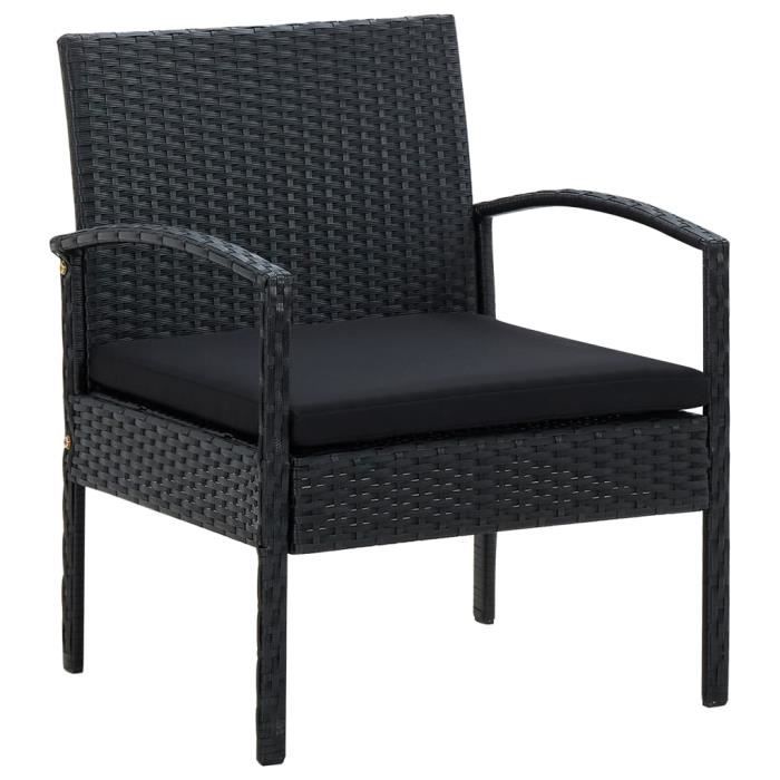 Chaise de jardin OVONNI en résine tressée noire avec coussin - Dimensions 58 x 58 x 72 cm