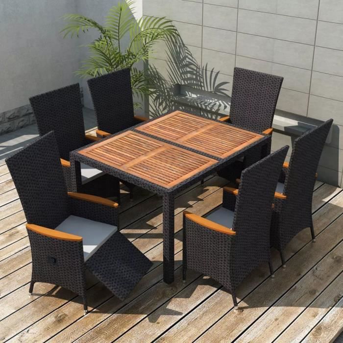 13 pcs Mobilier de jardin Salon de jardin Noir Bois d ...