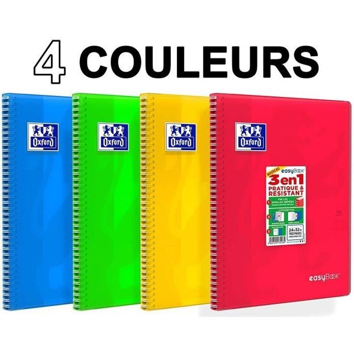 Cahier Spirale Oxford A4+ 160 Pages Grands Carreaux Seyès - Couverture Polypro Rigide