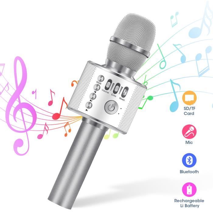 Microphone Karaoké Bluetooth, 4 en 1 Micro Enfant pour Chanter Fille Garcon  Avec Lumières LED Enregistrement Micro Sans Fil Co[727] - Cdiscount TV Son  Photo