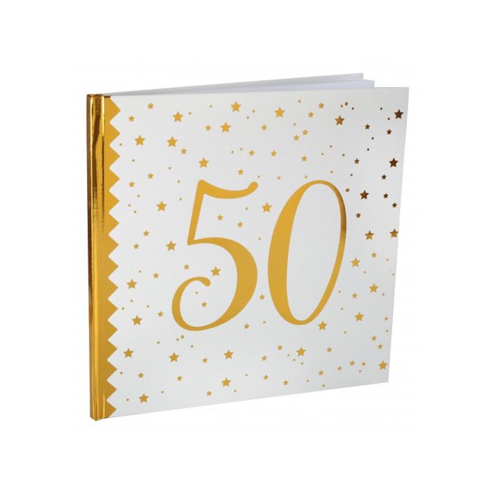 Livre d'or 50 ans Joyeux Anniversaire Blanc et Or Multicolor