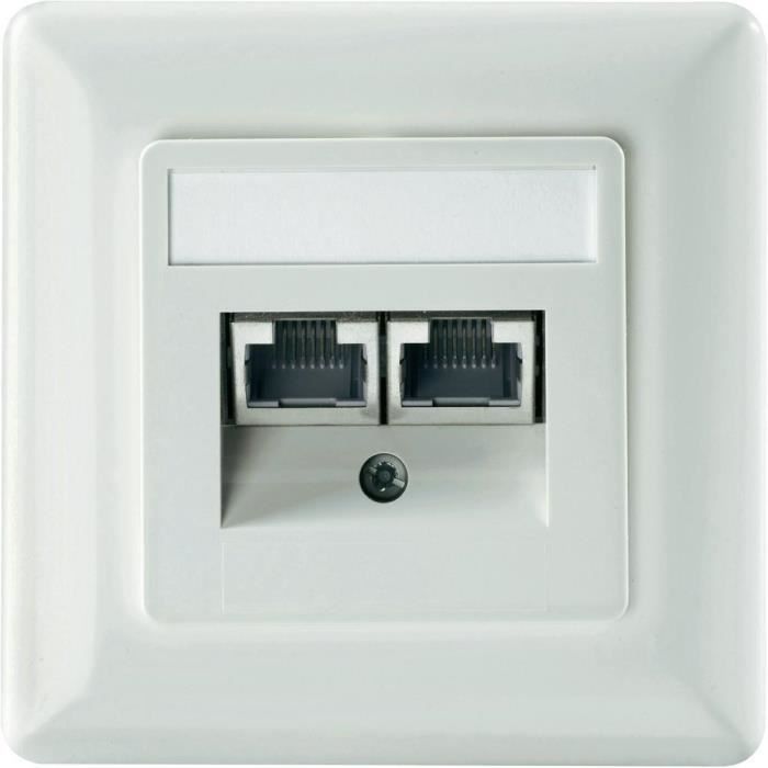 Prise Réseau 2 Ports CAT 8 Encastrée RAL9010 + 2X GHMT Certifié CAT 8 Keystone RJ45 - Blanc Pur