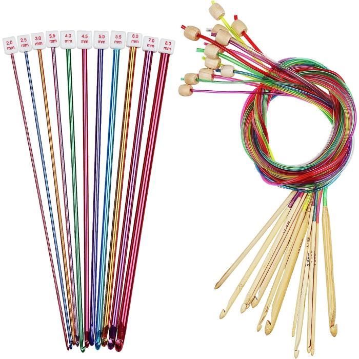 Coopay Kit Crochets Tunisiens Aiguilles Circulaires 120 Cm - 12 Tailles 3mm à 12mm Pour Tricot Et Crochet Afghan