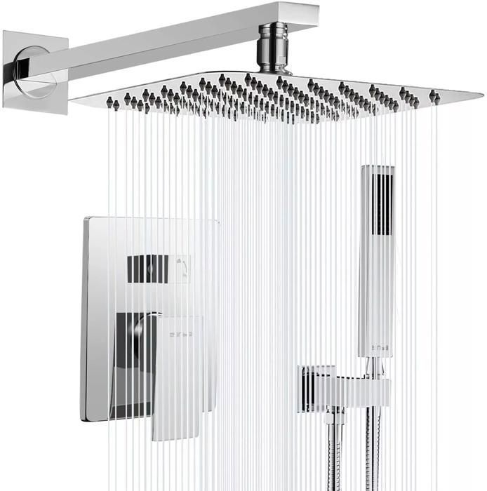 Colonne de Douche Encastrée or brossé Lation-Ensemble Douche Encastrable Technologie d'injection d'air -Tête de douche carrée 25cm