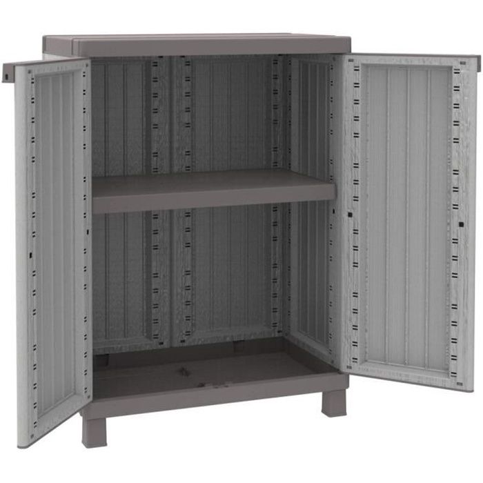 Armoire basse de jardin - TERRY - Résine - 2 portes - Avec tablette - Gris Armoire basse de jardin - TERRY - Résine - 2 portes - Avec tablette - Gris