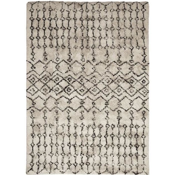 BERBERE TRIBAL - Tapis 100% coton recyclé motifs berbères écru naturel 120 x 170 cm