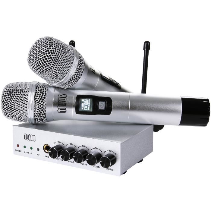 Microphone Sans Fil Karaoké TONOR TW450 - 2 Micros UHF 60m - Rouge Et Gris