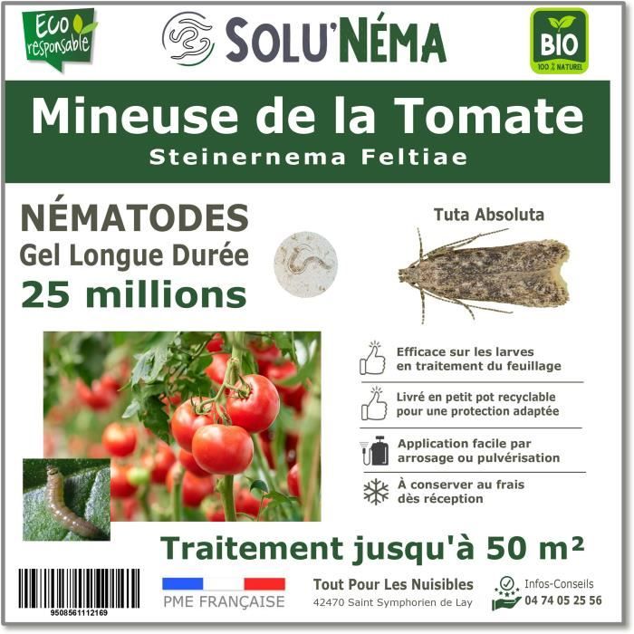 Nématodes, Traitement biologique, Steinernema Feltiae, mineuse de la tomate, 25 millions, traitement tuta absoluta