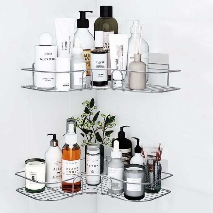 Womamny Étagère d'Angle, 2 Épaisses Etagere Douche Angle, Etagere Angle Salle de Bain 30x19.5 cm, Etagere Angle Murale en Acier Inoxydable, Etagere Murale Angle Adaptées au Salle de Bain Cuisine