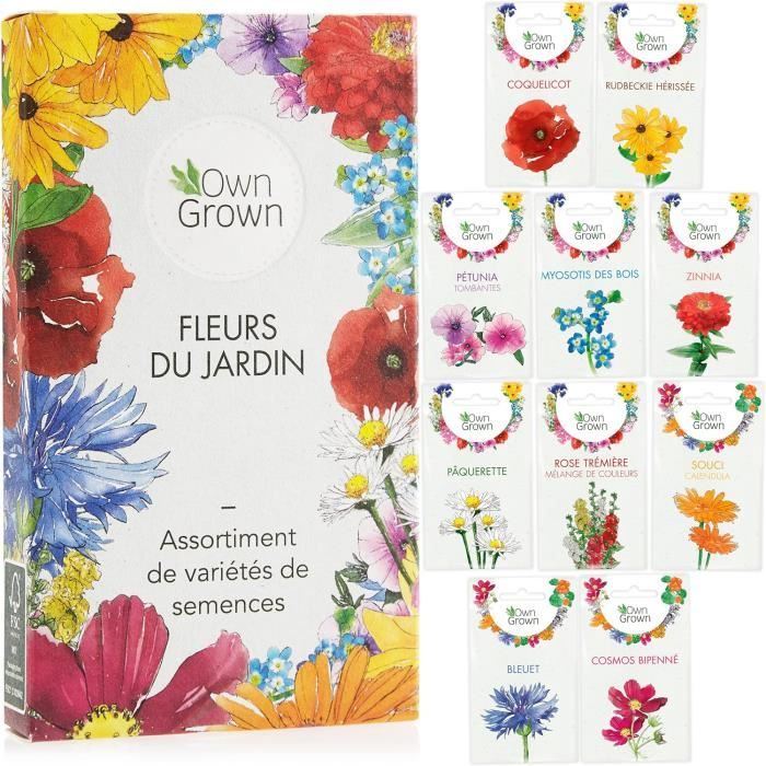 OwnGrown Kit 10 Variétés Fleurs Comestibles & Ornementales – Graines Prêt-à-Pousser Jardin Balcon