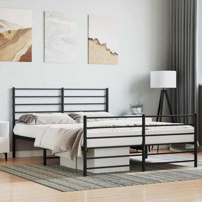 vidaXL Cadre de lit métal sans matelas avec pied de lit noir 140x200cm 352338