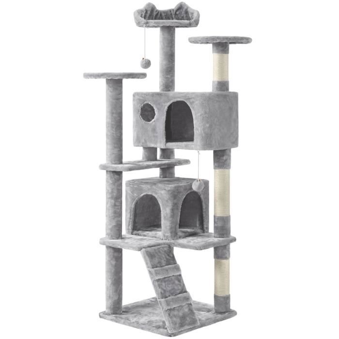 Comparer les prix de Arbre à Chat YAHEETECH - 2 Niches 3 Plateformes - Sisal Naturel - Gris Clair