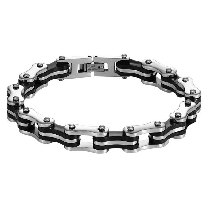 Zense - Bracelet gourmette pour homme Biker acier inoxydable argenté noir chaîne de moto vélo ZB0349