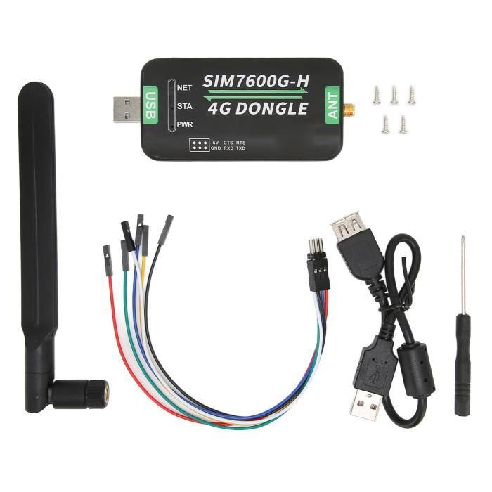 Dongle 4G SIM7600G-H Avec Antenne - Compatible 2G/3G/4G, GPS/Beidou - Pour PC Windows/Linux - USB/UART - 8