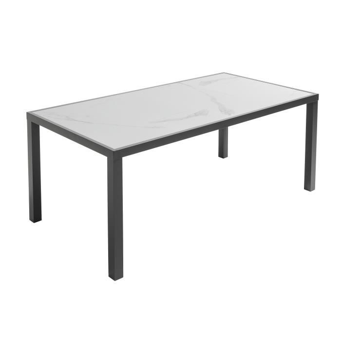 Table de jardin carrée inclinable plateau effet marbre 60 x 60 cm HPL + 4  chaises en métal