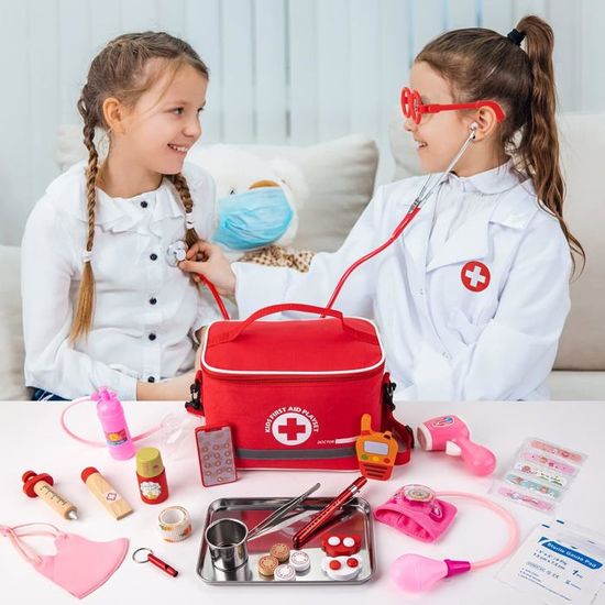 Mallette Docteur Enfant En Bois – 10 Accessoires, Stéthoscope Avec Battements, Jeu D’imitation, Dès 3 Ans – Cadeau éducatif