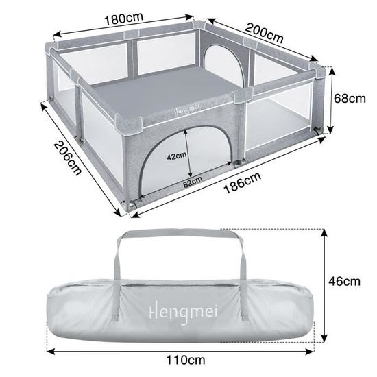 Parc Pour Bébé ACXIN 150x180x68 Cm - Grille En Acier, Tissu Oxford, Base Antidérapante, Filet Respirant - Gris - 5