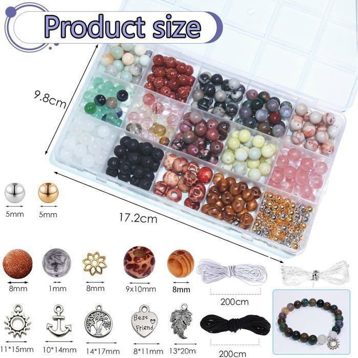 Lot De 480 Perles En Verre Multicolores - Pour Bijoux DIY (bracelets, Colliers) - Avec Cordon élastique - 7