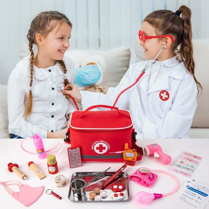 Deguisement Enfant Garcon Malette Docteur Enfant En Bois - Avec Stéthoscope, Thermomètre Et Accessoires - Jouet 3 Ans Et | EFO SHM