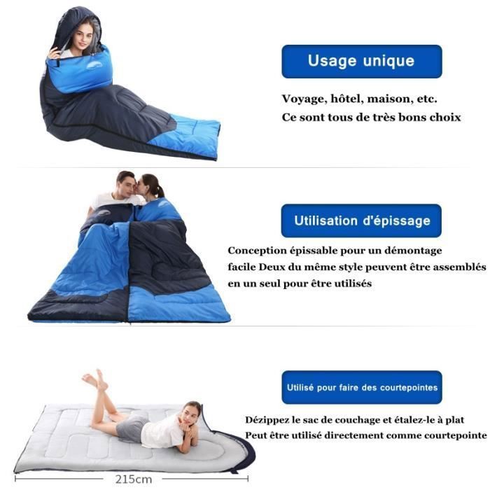 Sac de couchage 4 saisons - Chaud ou froid - Léger - Pour intérieur et extérieur - Pour adultes, randonnée, camping - Bleu