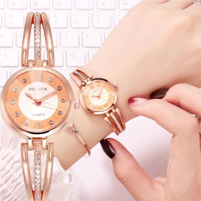 Montres pour Femme Bracelet en Or Rose Cadran Rose Acier
